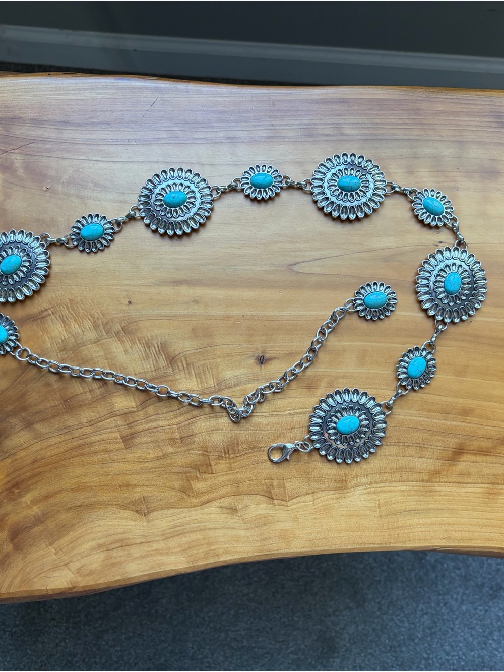 Turquoise Stone Silver Concho Belt - Women's Fashion Accessory